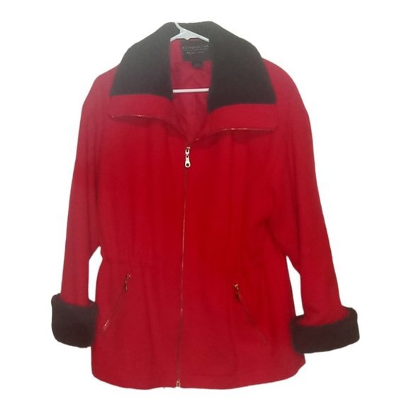 Red Winter Coat Jacket with Faux Fur‎ Collar - Picture 1 of 8